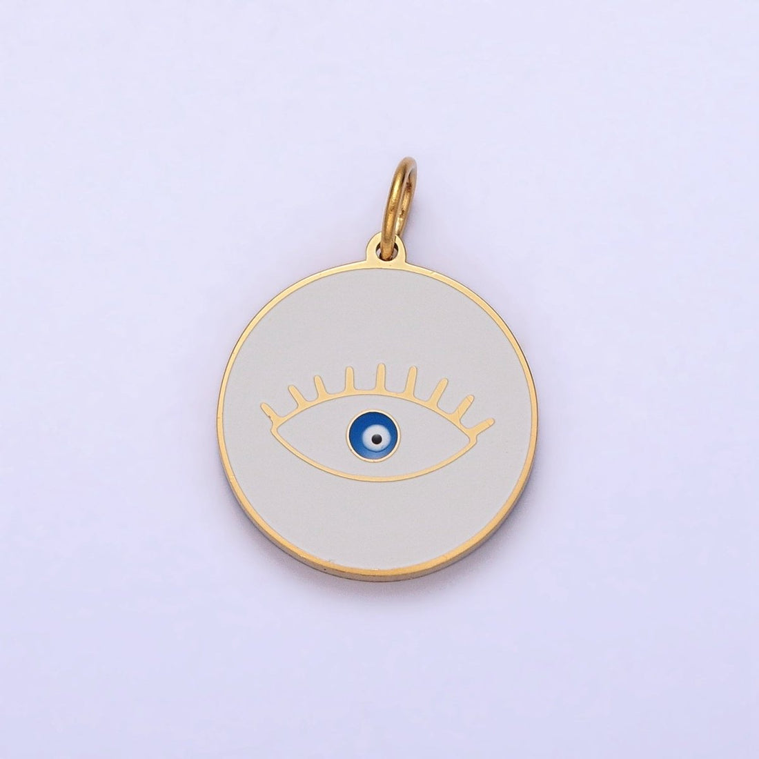 Stainless Steel Blue-Eyed Evil Eye White, Black, Red Round Charm in Gold &amp; Silver | P-1222 P-1223 P-1224