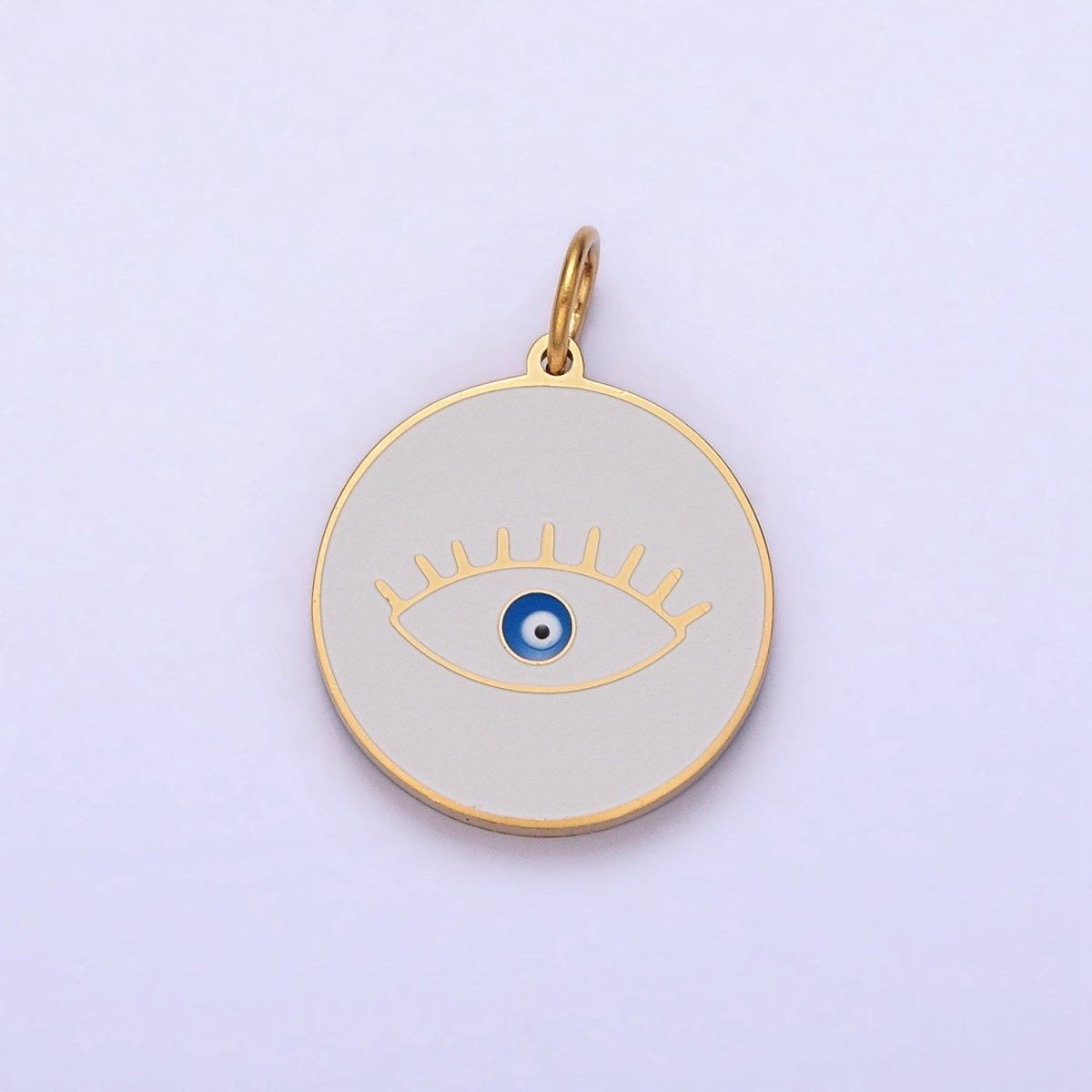 Stainless Steel Blue-Eyed Evil Eye White, Black, Red Round Charm in Gold &amp; Silver | P-1222 P-1223 P-1224