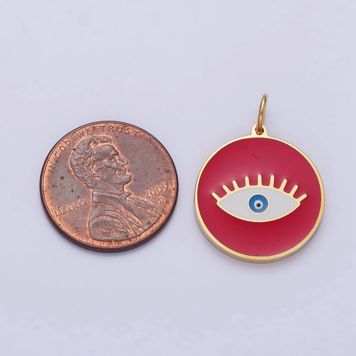 Stainless Steel Blue-Eyed Evil Eye White, Black, Red Round Charm in Gold &amp; Silver | P-1222 P-1223 P-1224