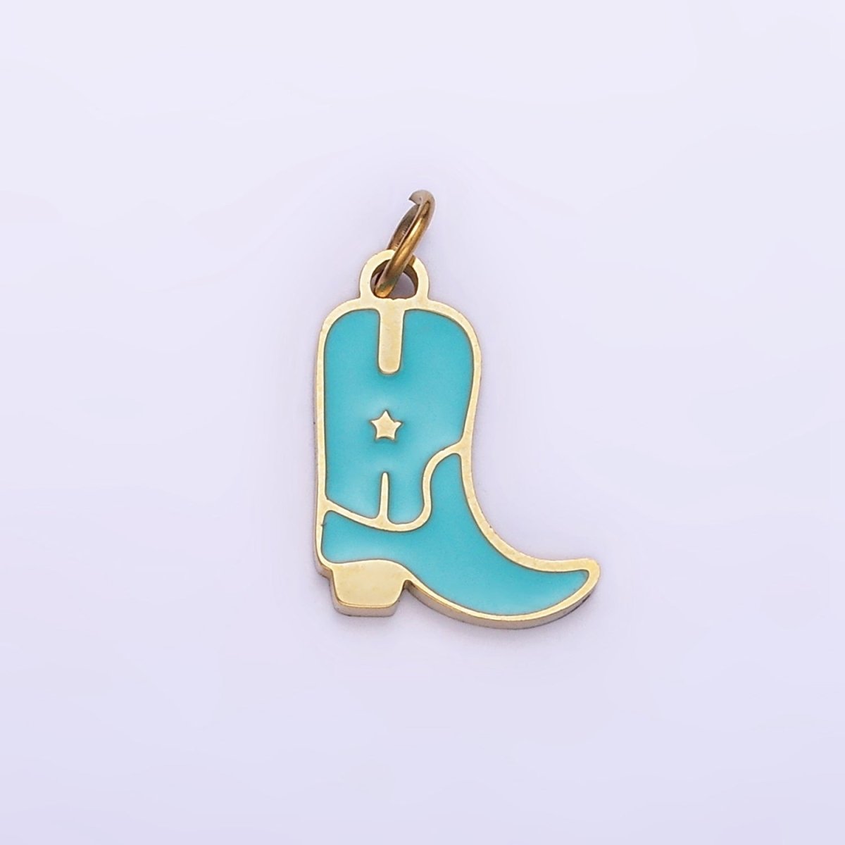Stainless Steel Blue, Pink Enamel Star Cowboy Boots Shoes Charm | P959