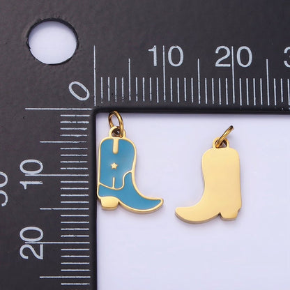 Stainless Steel Blue, Pink Enamel Star Cowboy Boots Shoes Charm | P959