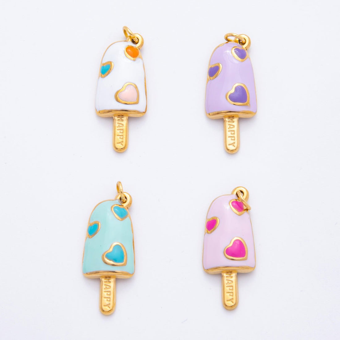 Stainless Steel Blue, Pink, Purple, Multicolor Enamel Popsicle Ice Cream Charm | J448 J452