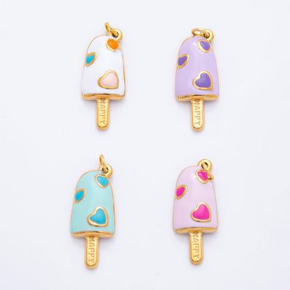 Stainless Steel Blue, Pink, Purple, Multicolor Enamel Popsicle Ice Cream Charm | J448 J452