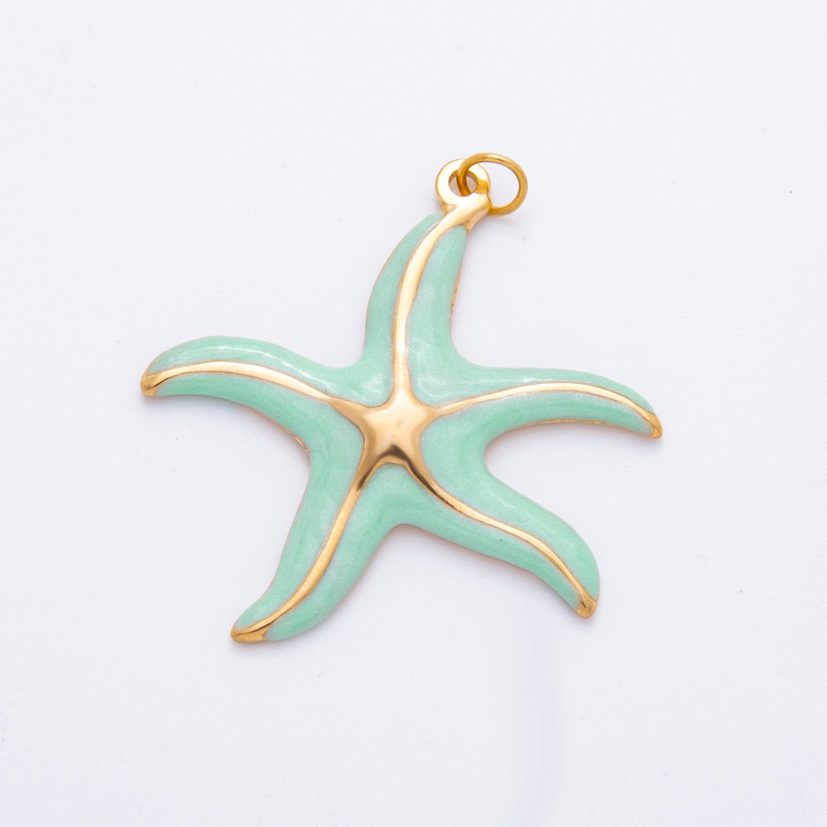 Stainless Steel Blue, Purple, Orange, Green Enamel Shell Pearl Starfish Charm | J493 J494
