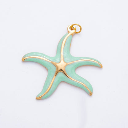Stainless Steel Blue, Purple, Orange, Green Enamel Shell Pearl Starfish Charm | J493 J494