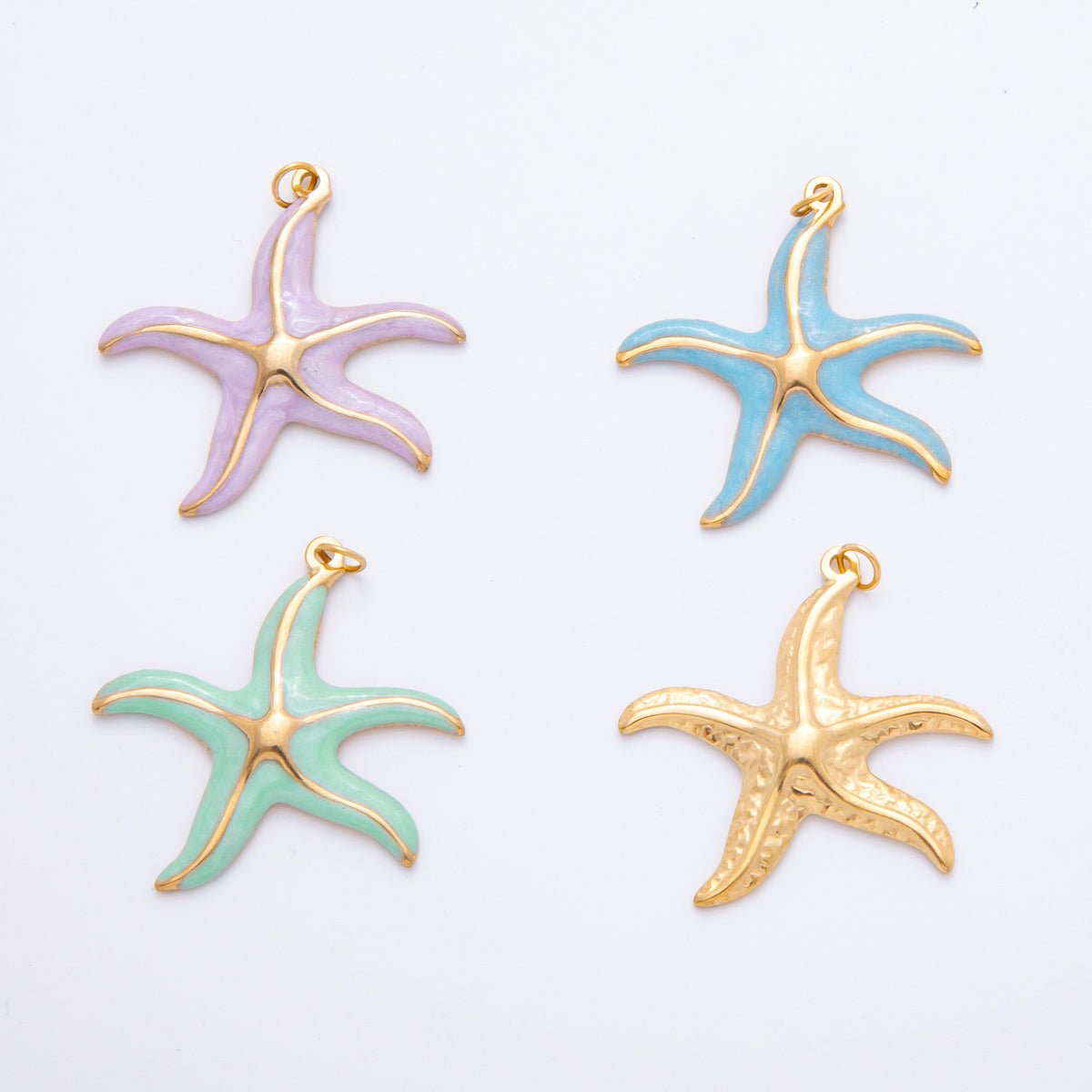 Stainless Steel Blue, Purple, Orange, Green Enamel Shell Pearl Starfish Charm | J493 J494