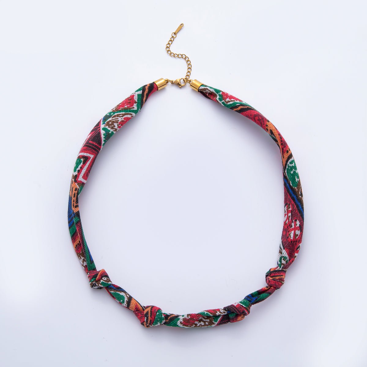 Stainless Steel Blue, Red, White Knot Geometric 18 Inch Handmade Cotton Scarf Necklace w. Extender | WA-1864 ~ WA-1904