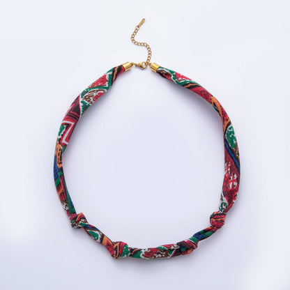 Stainless Steel Blue, Red, White Knot Geometric 18 Inch Handmade Cotton Scarf Necklace w. Extender | WA-1864 ~ WA-1904