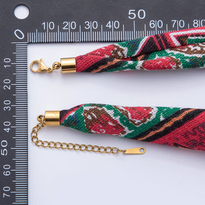 Stainless Steel Blue, Red, White Knot Geometric 18 Inch Handmade Cotton Scarf Necklace w. Extender | WA-1864 ~ WA-1904