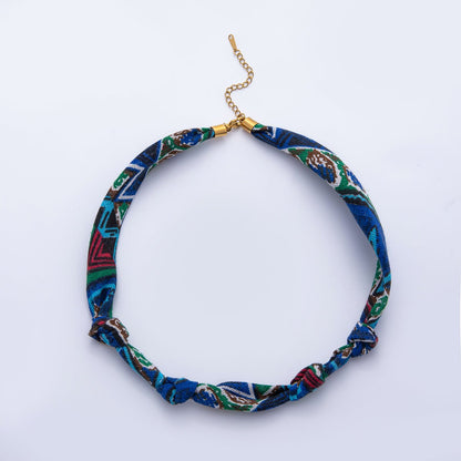 Stainless Steel Blue, Red, White Knot Geometric 18 Inch Handmade Cotton Scarf Necklace w. Extender | WA-1864 ~ WA-1904