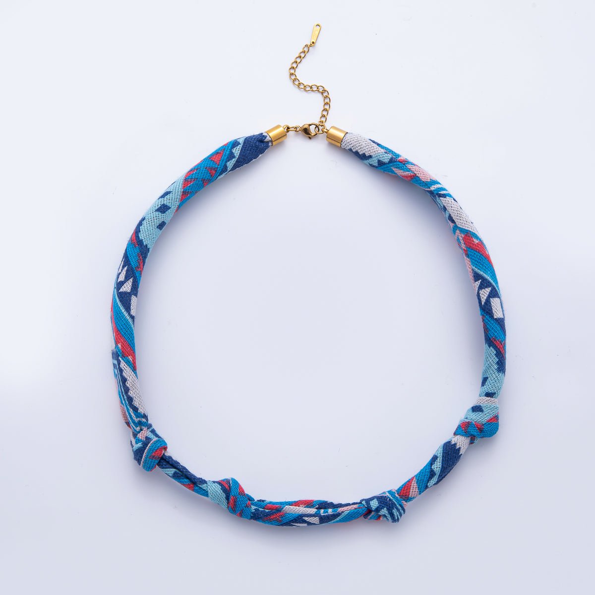Stainless Steel Blue, Red, White Knot Geometric 18 Inch Handmade Cotton Scarf Necklace w. Extender | WA-1864 ~ WA-1904