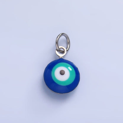 Stainless Steel 8mm Blue, White Evil Eye Enamel Round Mini Charm in Gold &amp; Silver | P729 P731