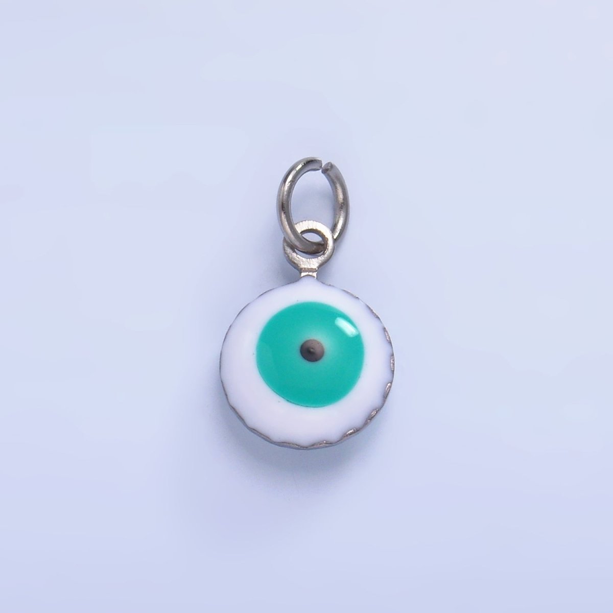 Stainless Steel 8mm Blue, White Evil Eye Enamel Round Mini Charm in Gold &amp; Silver | P729 P731