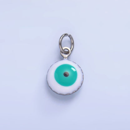Stainless Steel 8mm Blue, White Evil Eye Enamel Round Mini Charm in Gold &amp; Silver | P729 P731
