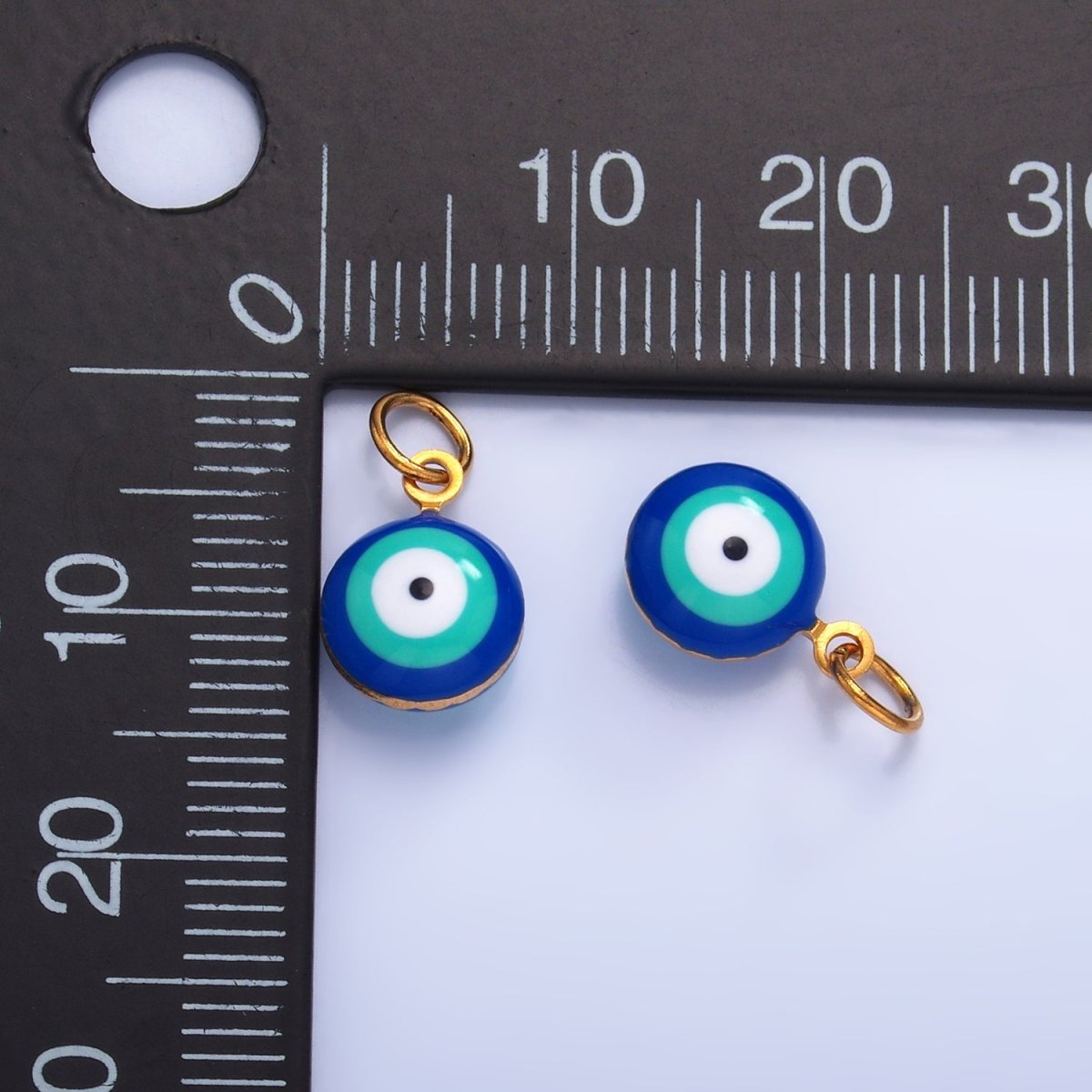 Stainless Steel 8mm Blue, White Evil Eye Enamel Round Mini Charm in Gold &amp; Silver | P729 P731
