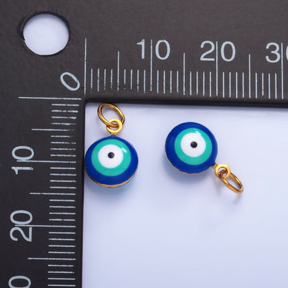 Stainless Steel 8mm Blue, White Evil Eye Enamel Round Mini Charm in Gold &amp; Silver | P729 P731