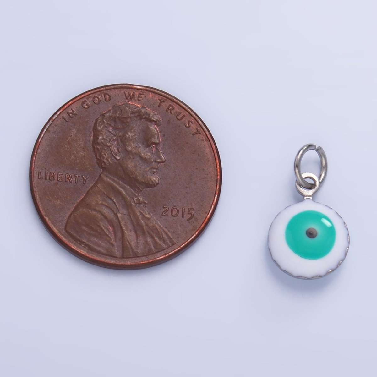 Stainless Steel 8mm Blue, White Evil Eye Enamel Round Mini Charm in Gold &amp; Silver | P729 P731