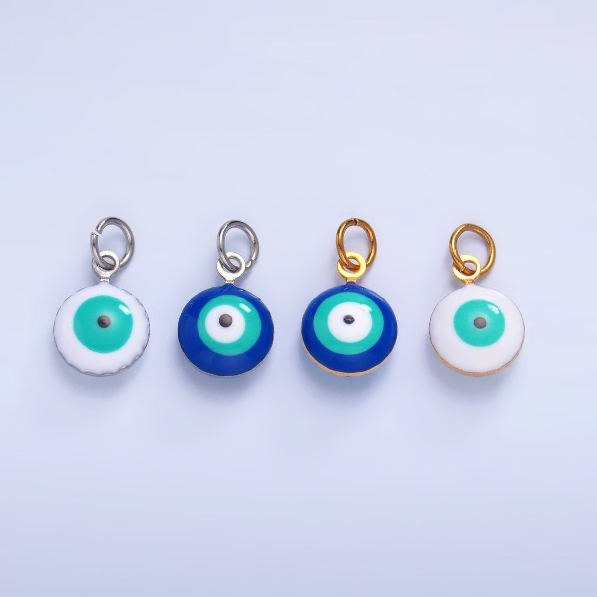 Stainless Steel 8mm Blue, White Evil Eye Enamel Round Mini Charm in Gold &amp; Silver | P729 P731