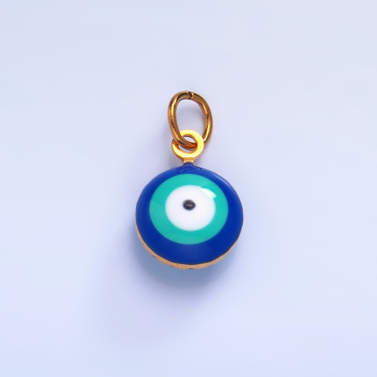 Stainless Steel 8mm Blue, White Evil Eye Enamel Round Mini Charm in Gold &amp; Silver | P729 P731