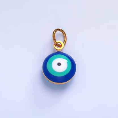 Stainless Steel 8mm Blue, White Evil Eye Enamel Round Mini Charm in Gold &amp; Silver | P729 P731
