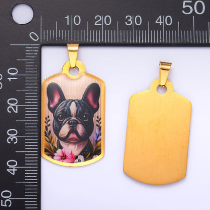 Stainless Steel Boston Terrier French Bulldog Dog Rectangular Tag Pendant | P1214