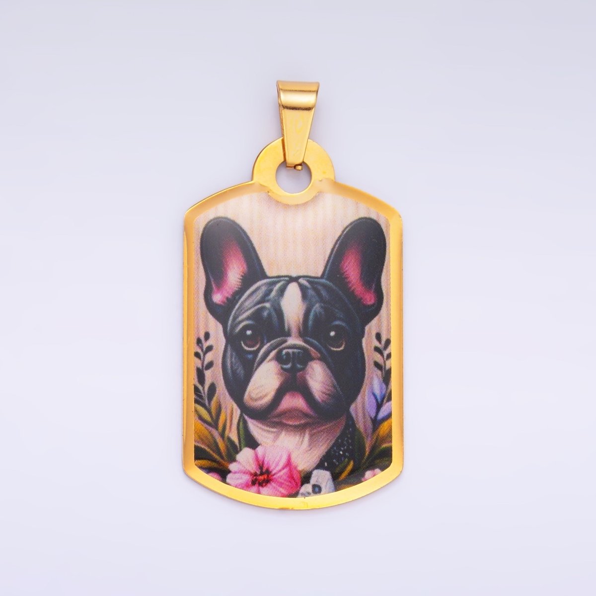 Stainless Steel Boston Terrier French Bulldog Dog Rectangular Tag Pendant | P1214