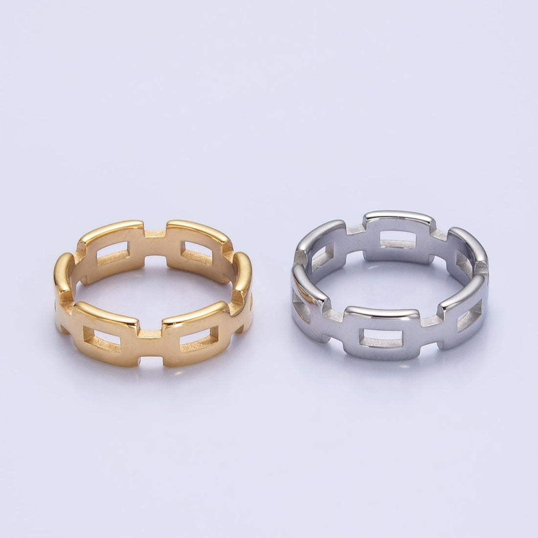 Stainless Steel Boxy Cable Chain Link Ring in Gold &amp; Silver | O-1657~O-1664