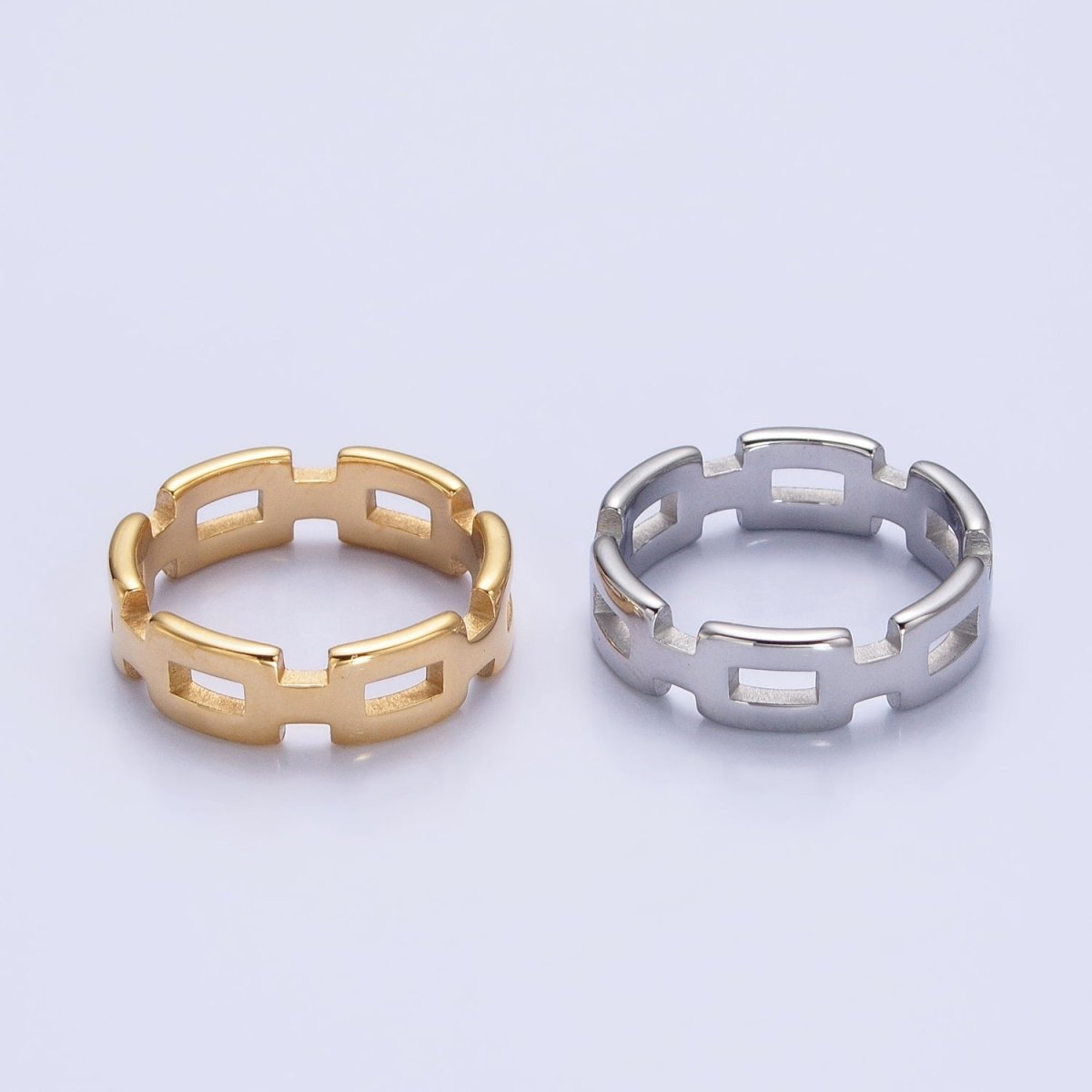 Stainless Steel Boxy Cable Chain Link Ring in Gold &amp; Silver | O-1657~O-1664