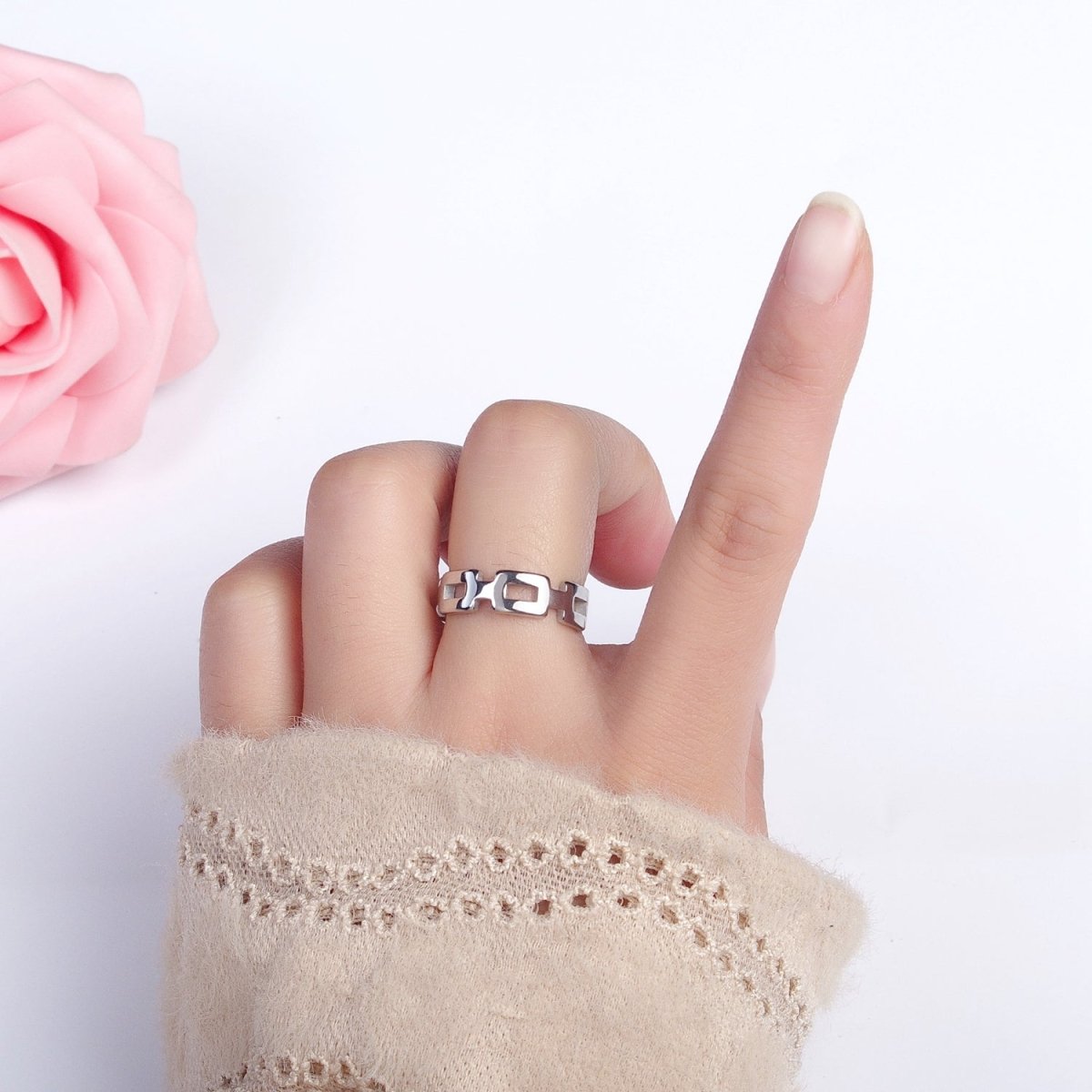 Stainless Steel Boxy Cable Chain Link Ring in Gold &amp; Silver | O-1657~O-1664
