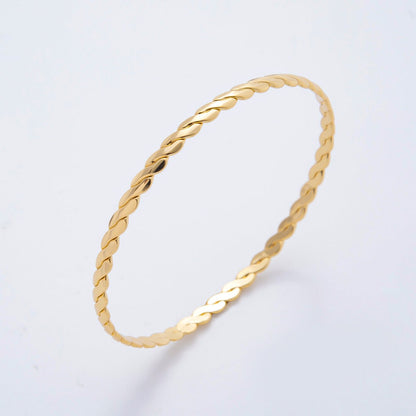 Gold Stainless Steel Braided Weave Round Bangle Layer Bracelet | WA-3467