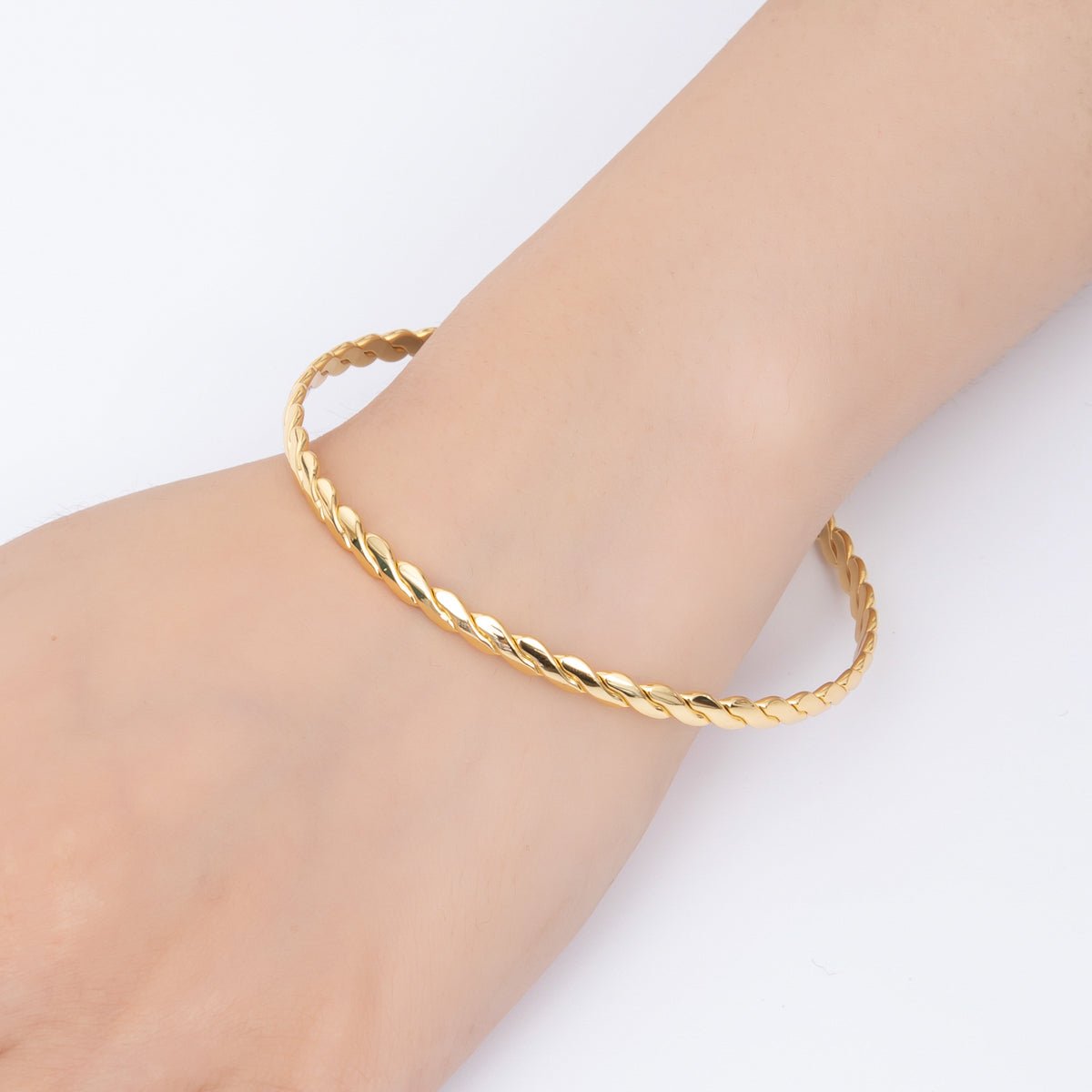 Gold Stainless Steel Braided Weave Round Bangle Layer Bracelet | WA-3467