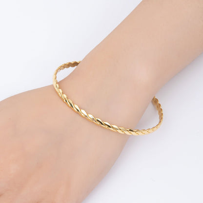 Gold Stainless Steel Braided Weave Round Bangle Layer Bracelet | WA-3467