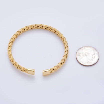 Gold Stainless Steel Braided Woven Round Cuff Bangle Bracelet | WA-3471