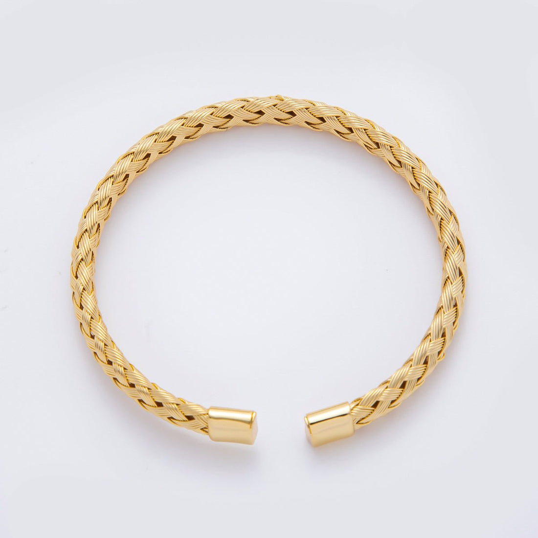 Gold Stainless Steel Braided Woven Round Cuff Bangle Bracelet | WA-3471