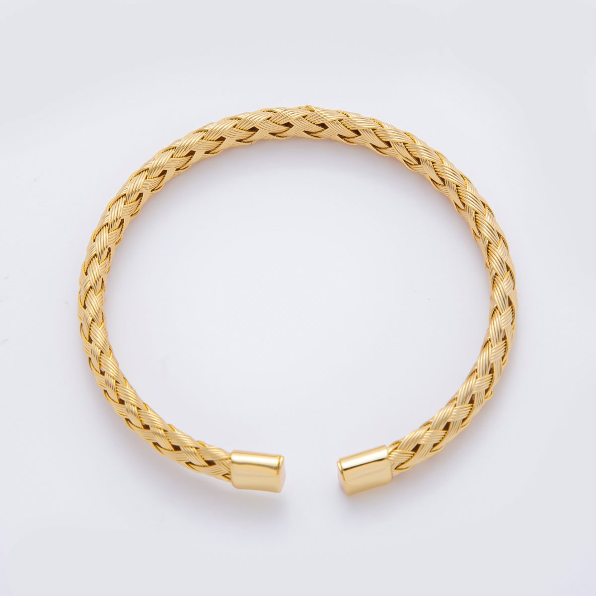 Gold Stainless Steel Braided Woven Round Cuff Bangle Bracelet | WA-3471