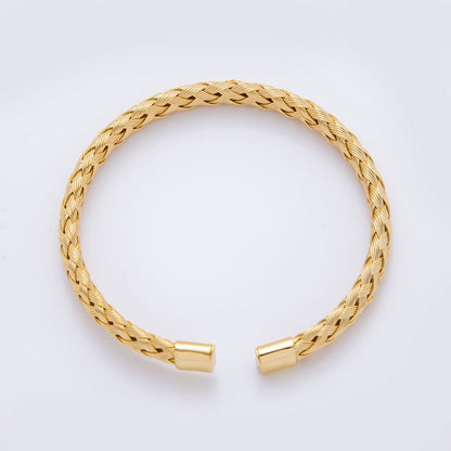 Gold Stainless Steel Braided Woven Round Cuff Bangle Bracelet | WA-3471