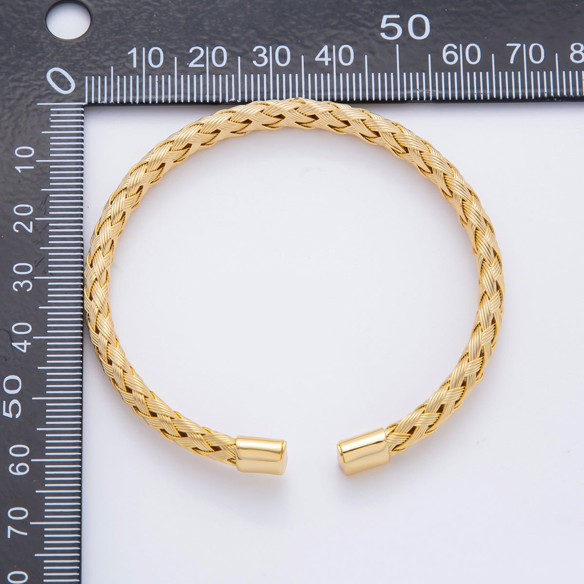 Gold Stainless Steel Braided Woven Round Cuff Bangle Bracelet | WA-3471