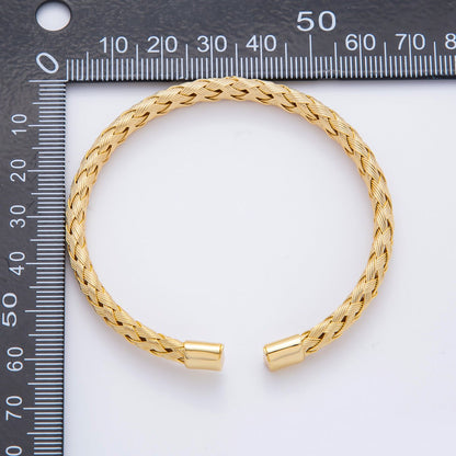 Gold Stainless Steel Braided Woven Round Cuff Bangle Bracelet | WA-3471