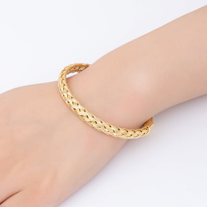 Gold Stainless Steel Braided Woven Round Cuff Bangle Bracelet | WA-3471
