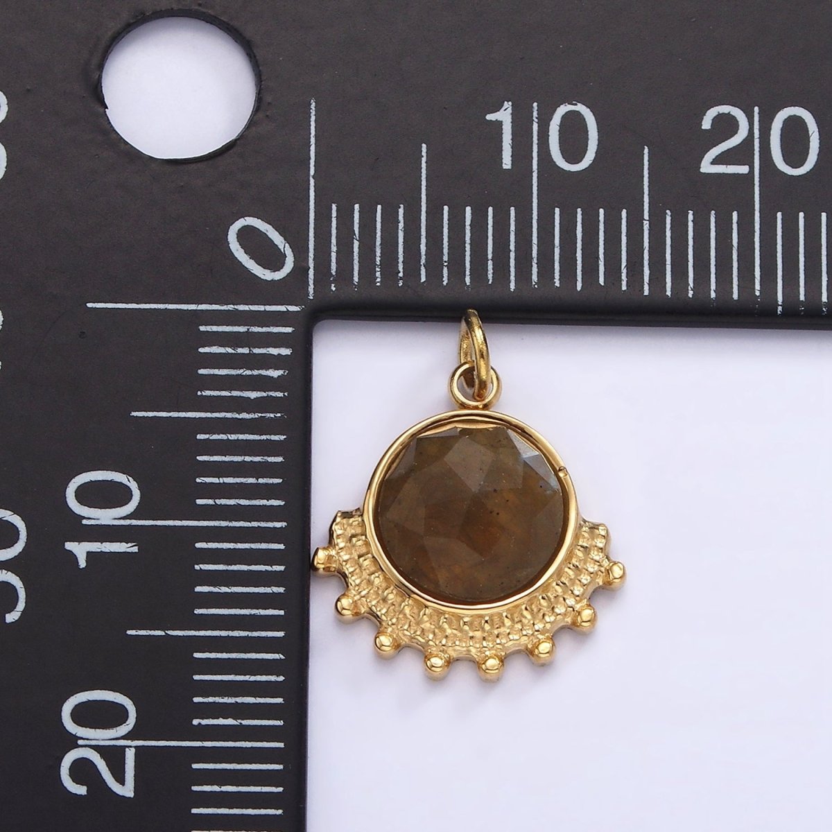 Stainless Steel Brown Labradorite Round Dotted Outline Artisan Charm in Gold &amp; Silver | P1306