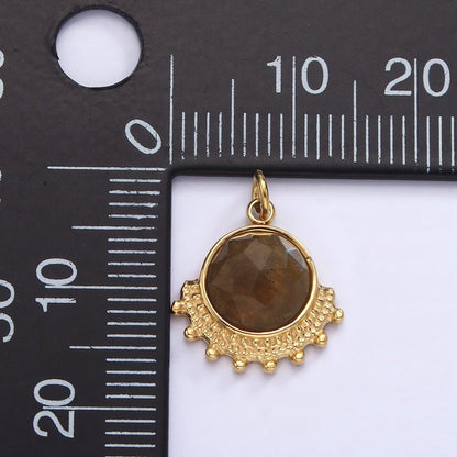 Stainless Steel Brown Labradorite Round Dotted Outline Artisan Charm in Gold &amp; Silver | P1306