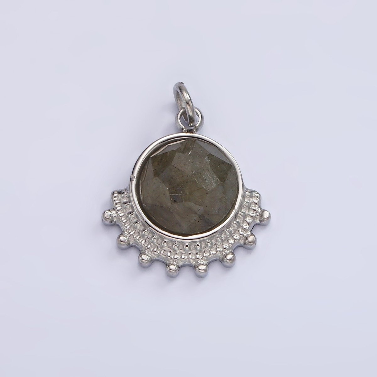 Stainless Steel Brown Labradorite Round Dotted Outline Artisan Charm in Gold &amp; Silver | P1306
