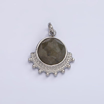 Stainless Steel Brown Labradorite Round Dotted Outline Artisan Charm in Gold &amp; Silver | P1306
