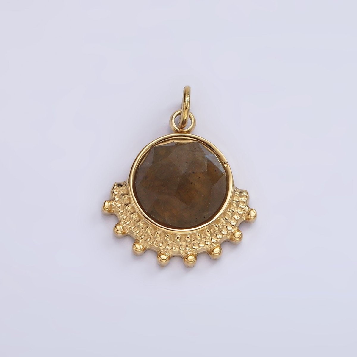 Stainless Steel Brown Labradorite Round Dotted Outline Artisan Charm in Gold &amp; Silver | P1306