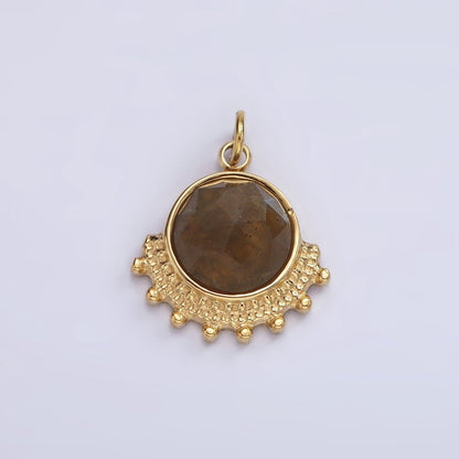 Stainless Steel Brown Labradorite Round Dotted Outline Artisan Charm in Gold &amp; Silver | P1306