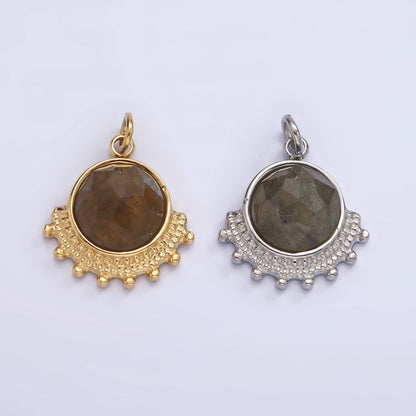 Stainless Steel Brown Labradorite Round Dotted Outline Artisan Charm in Gold &amp; Silver | P1306