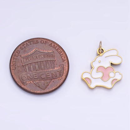 Stainless Steel Bunny Charm Enamel White Rabbit Pendant | P996
