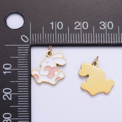 Stainless Steel Bunny Charm Enamel White Rabbit Pendant | P996