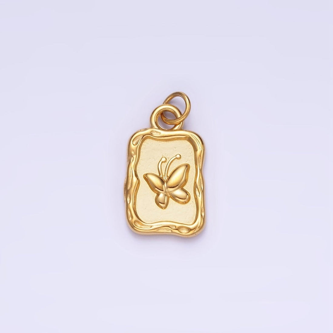 Stainless Steel Butterfly "Beauty" Script Rectangular Stamped Charm | P964