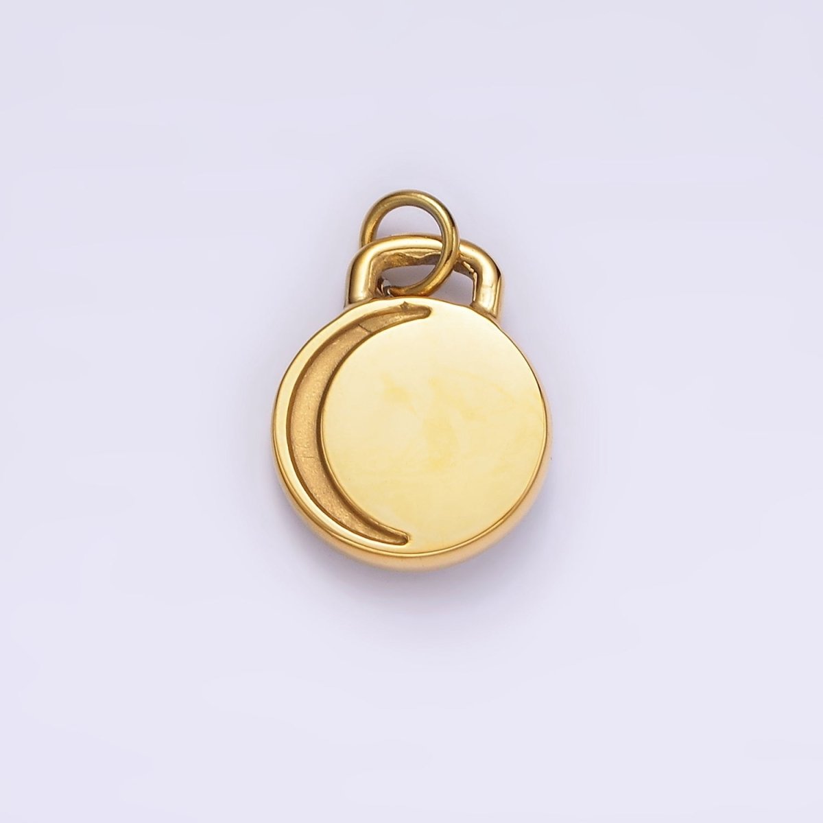 Stainless Steel Celestial Crescent Moon Star CZ White Enamel Round Charm in Gold &amp; Silver | P1260